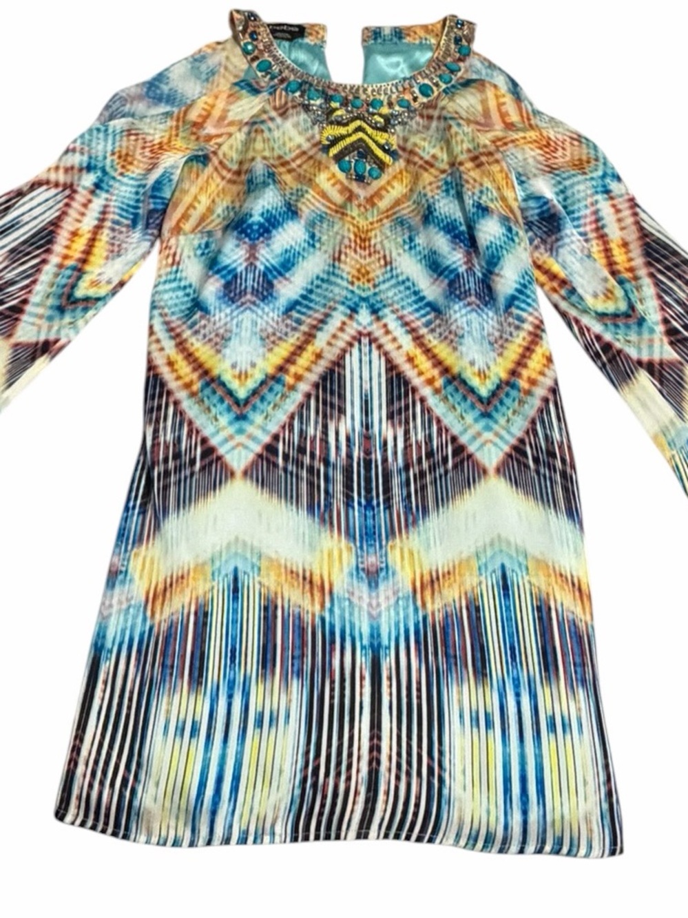 Bebe XXS Y2K Embellished Beaded Tunic Multicolor Top Boho Festival Resort Glam